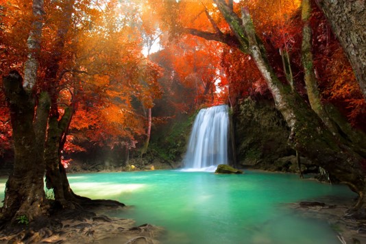 Beautiful waterfall on a colorful fall day