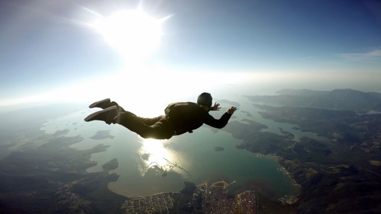 Skydiver floating in the air